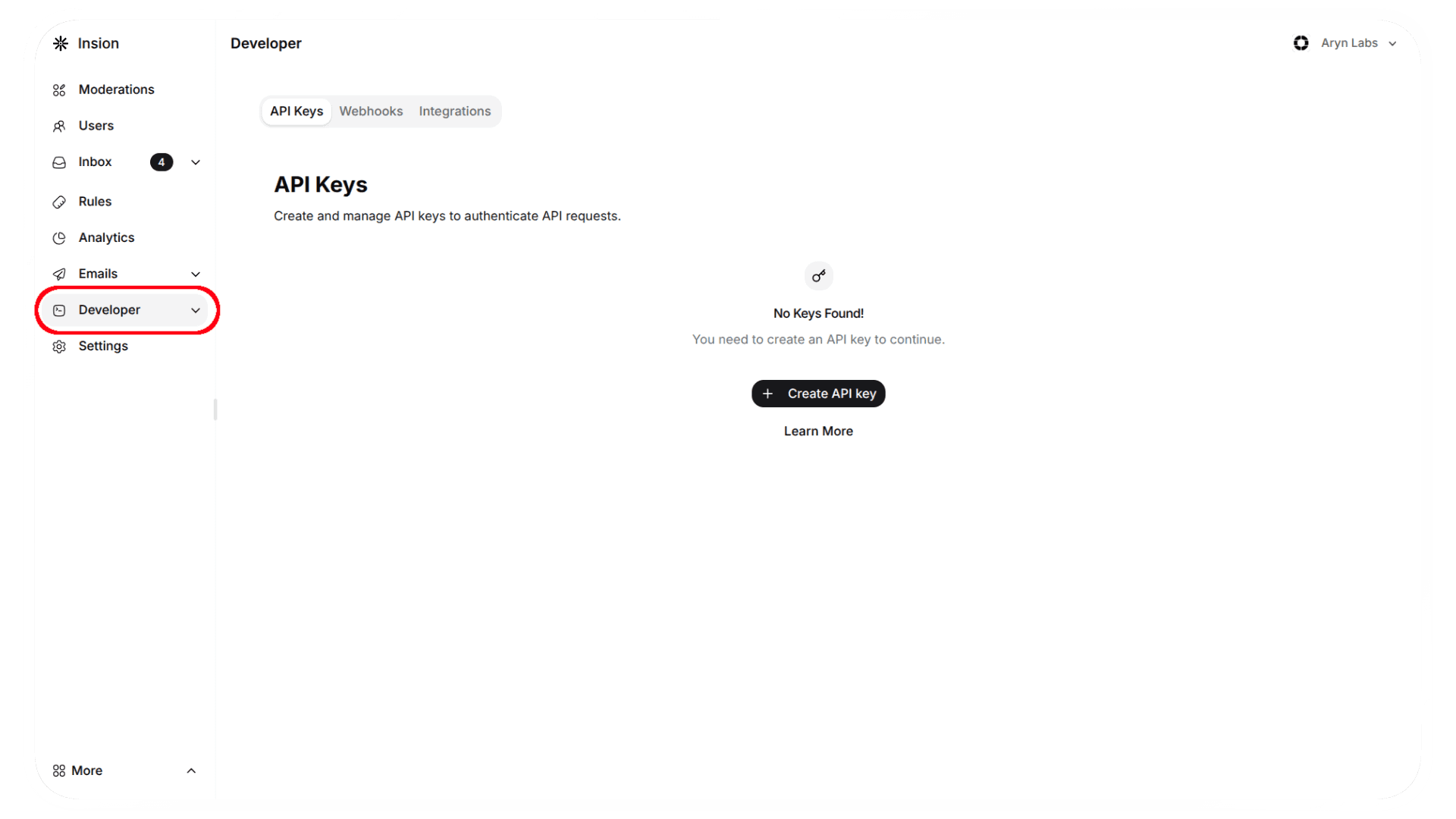 Developer section