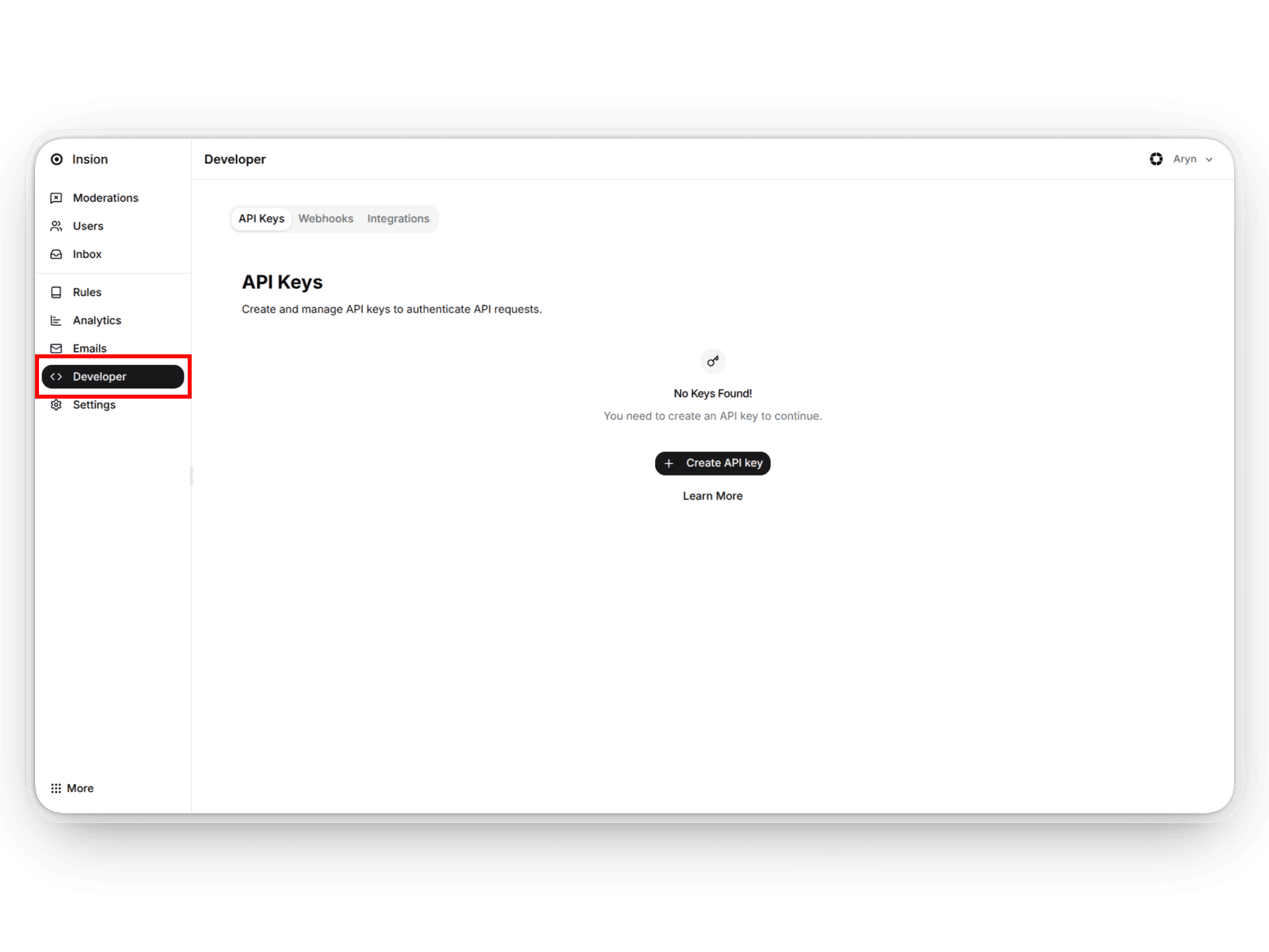 Developer section